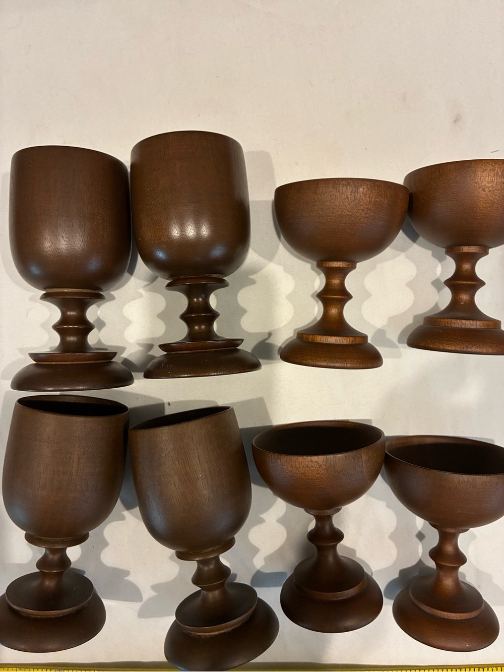 Puerto Rican Goblets Wood Brown Wooden Goblet Set MCM Stemware Set /8 Glasses